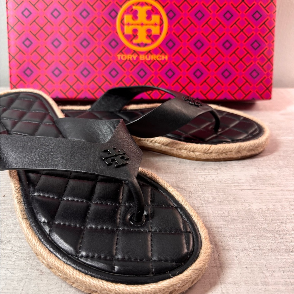 Tory Burch Black Quilted Flip Flops